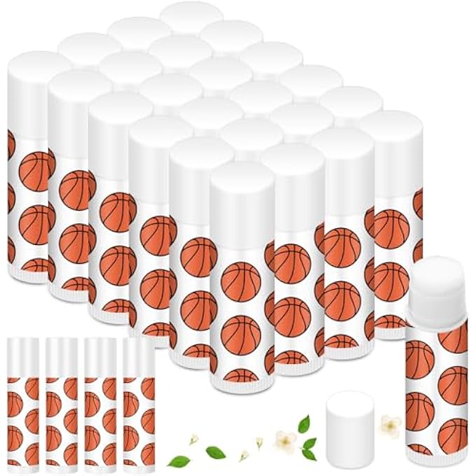 Heigble 24 PCS LIP BALM FOR TEAM GIFTS SPORTS MOISTURIZING JASMINE TASTE LIPSTICK FOR WOMEN PLAYERS SPORTS TEACHERS FANS PARTY FAVORS SUPPLIES(BASKETBALL) - Image 1